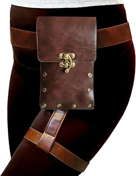 Larswon Plus Size Renaissance Leg Harness Bag - Synthetic Leather Belt Bag for Women - Dark Coffee