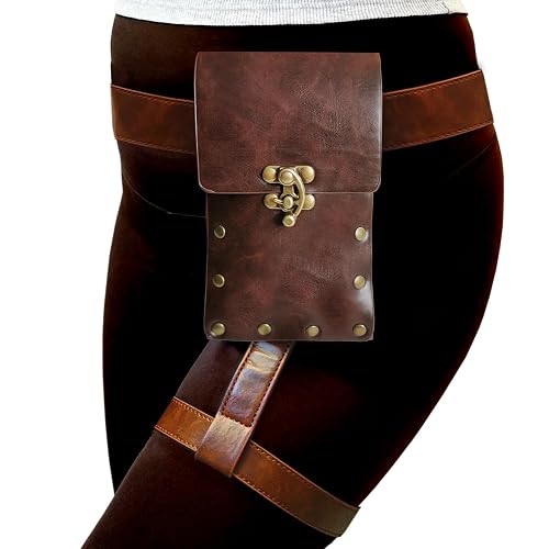 Larswon Plus Size Renaissance Leg Harness Bag - Synthetic Leather Belt Bag for Women - Dark Coffee