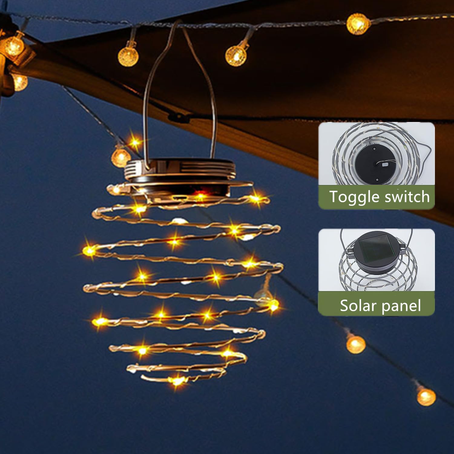 4 faroles solares en espiral, luces solares de jardín decorativas para exteriores, luces colgantes impermeables, luz G-Arden para jardín, patio, porche