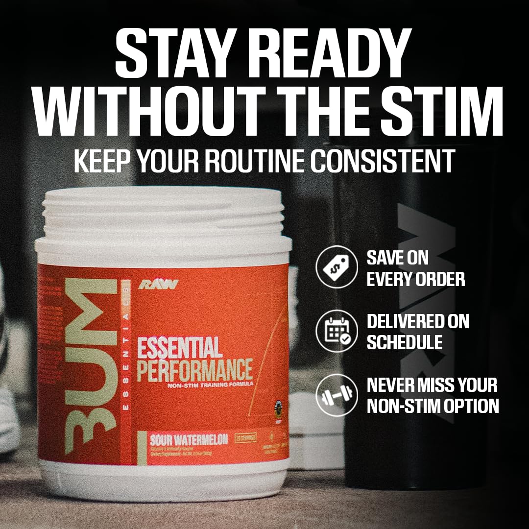 RAW Essential Performance Non-Stim Pre-Workout Powder - Preworkout for Endurance Strength & Focus Without Caffeine or Stimulants - Creatine Monohydrate, L-Citrulline & Beta Alanine - Blue Rathberry — Amazon image 7