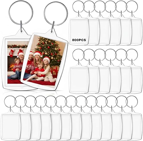 Junkin 800 llaveros acrílicos para marco de fotos, 2.2 x 1.6 pulgadas, rectángulo, transparente, a granel, para manualidades, regalos familiares,
