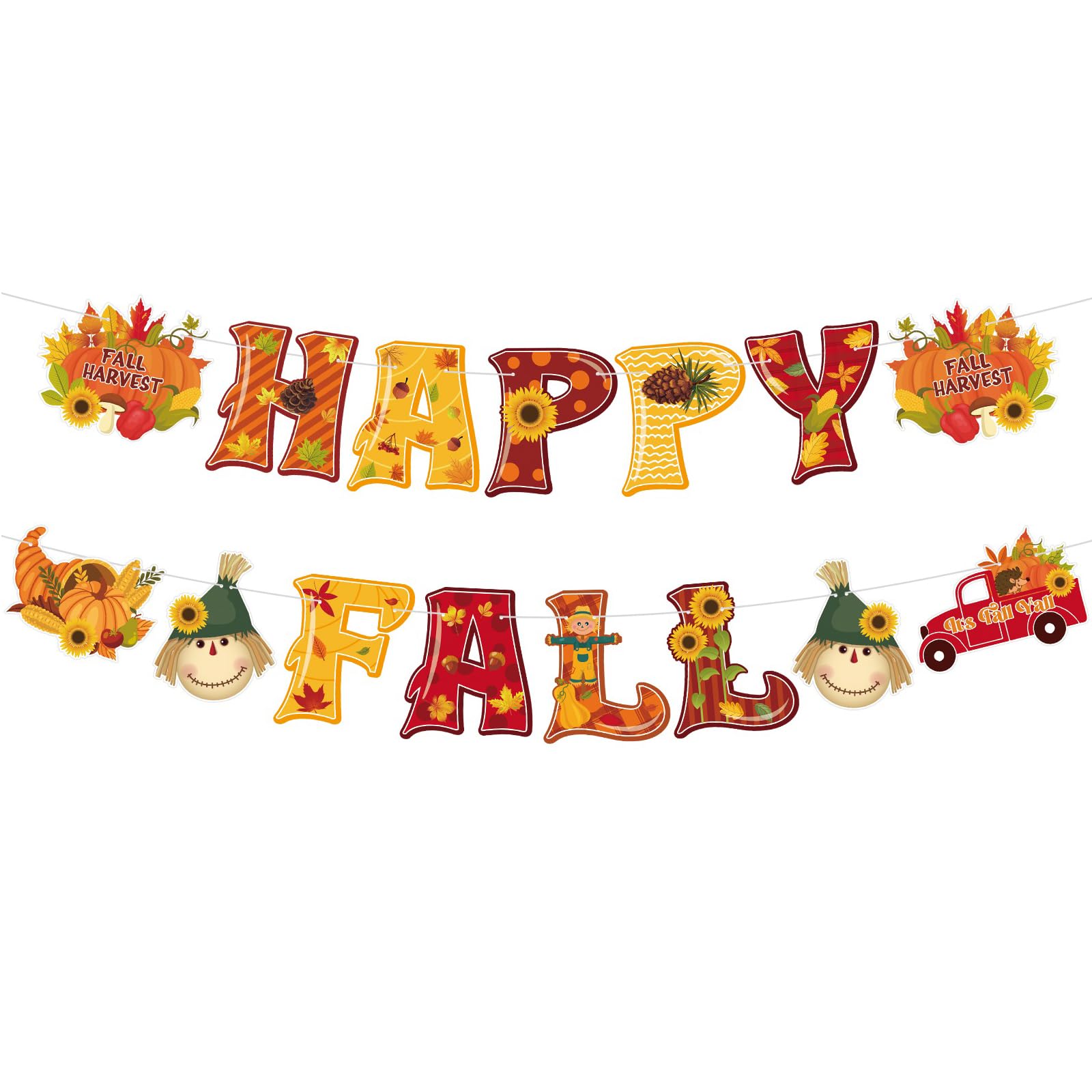 TaoTaoChong Happy Fall Banner Pre-Stung Thanksgiving Party Decorations Colorful Harvest Theme Party Supplies Cute Orange Garland Turkey Patch Party Supplies for Fireplace Mantle