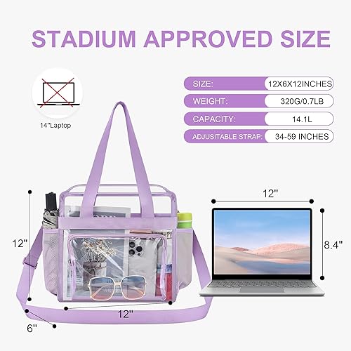 Vista 358 de Oraben Bolsa transparente transparente aprobada para estadios de 12 x 6 x 12 pulgadas, bolsa de estadio para trabajo, juegos deportivos, gimnasio