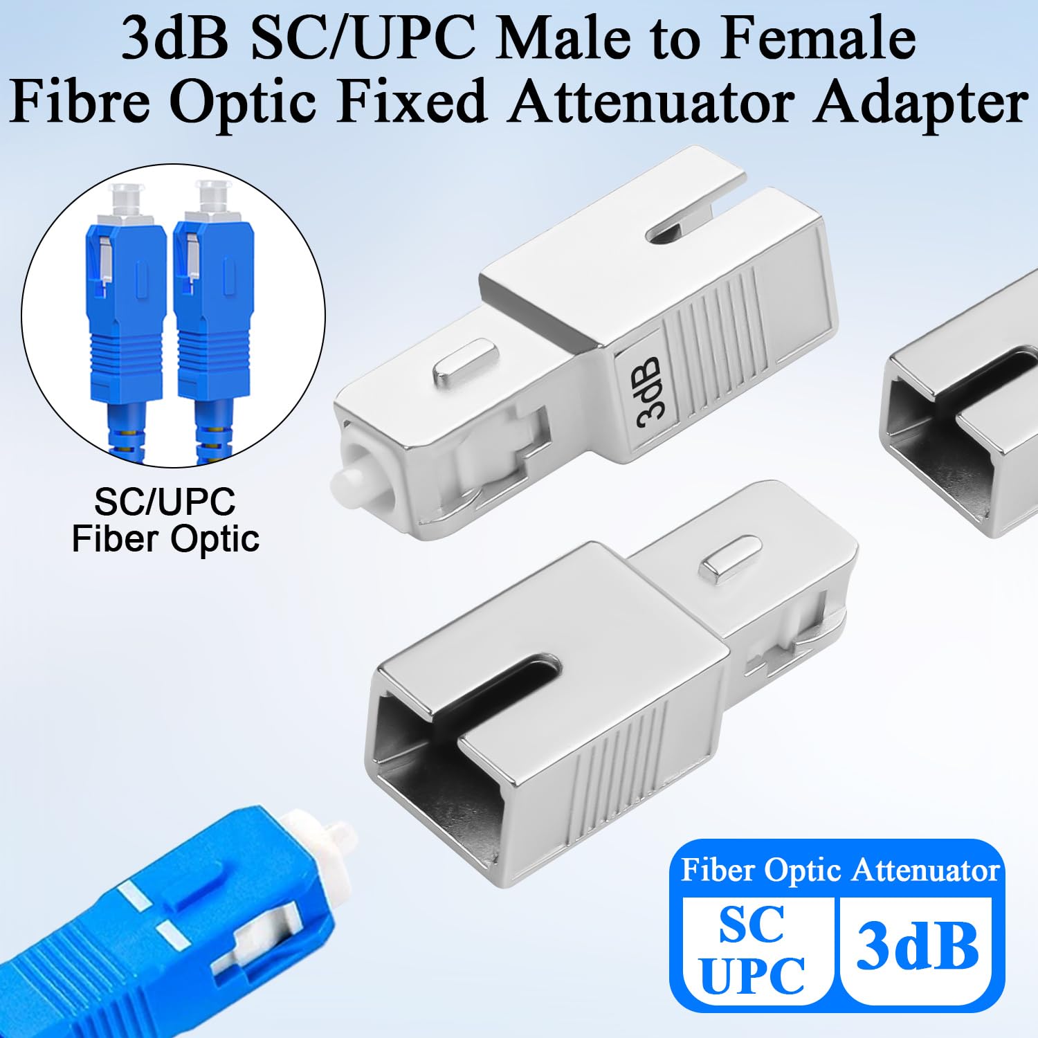 QIANRENON 3dB SC/UPC Attenuatore fisso in fibra ottica Adattatore SC maschio a femmina Singlemode Connettore ottico fisso Attenuatore valore attenuatore 3dB±0,3, per rete in fibra ottica CATV FTTH PON