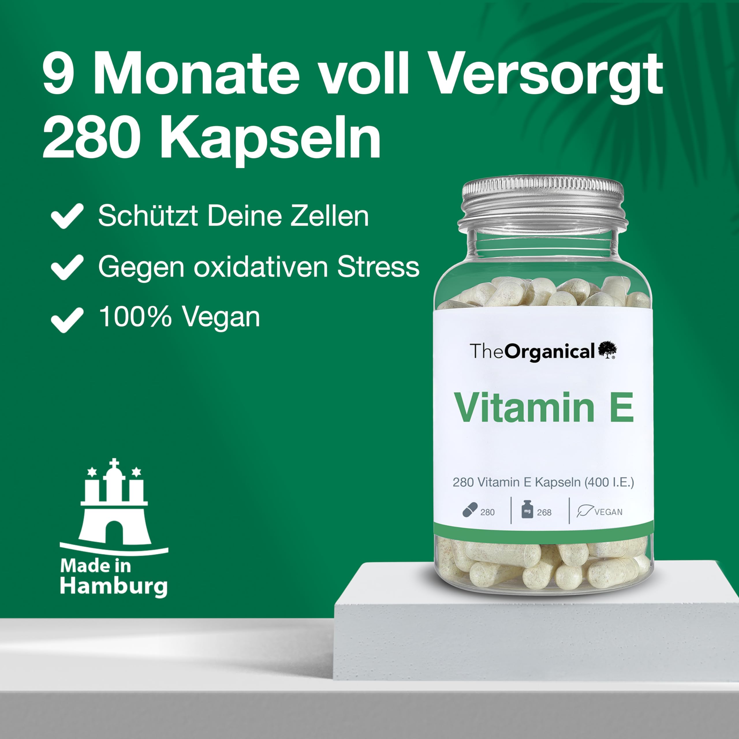 Neu: TheOrganical® Vitamin E Kapseln | Vegan & Ohne Zusatzsoffe | 268 mg (400 IE) | 280 Kapseln | Made in Germany | Vitamin E Hochdosiert | Tocotrienol