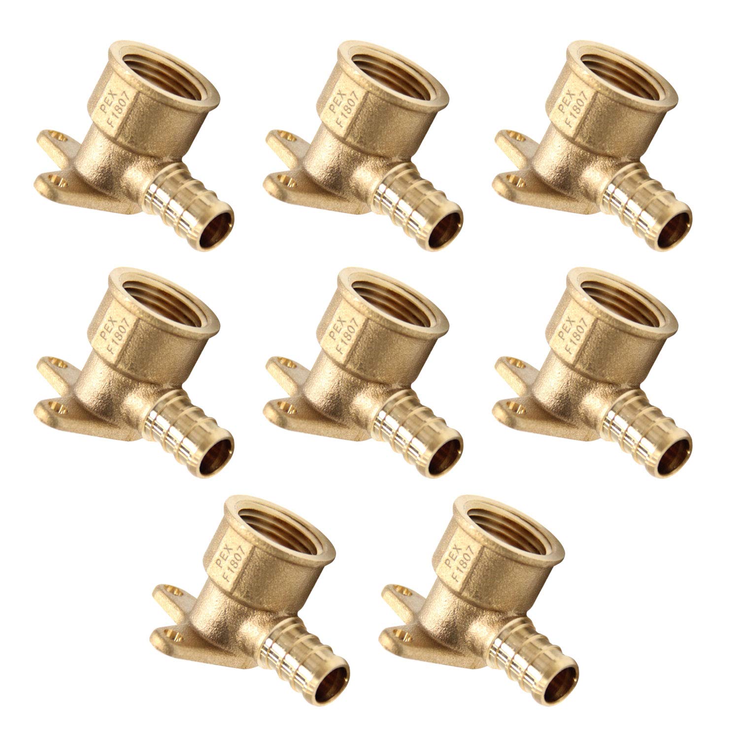 (8 sztuk) Pex Barb zaciskane mosiężne złączki 1/2 cala x 1/2 cala żeński NPT adapter do łokcia ucha