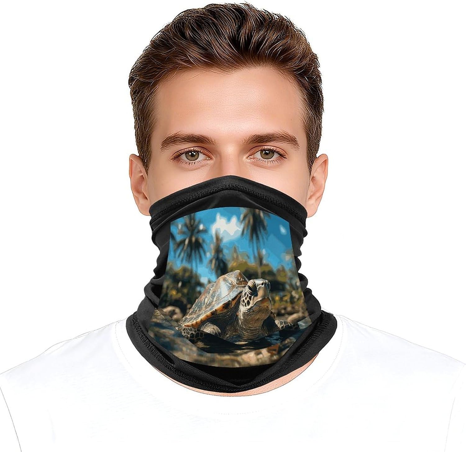 Big Turtle And Palm Trees Neck Gaiter Face Mask Head Scarf Bandana | Cycling Mask Scarf Headscarf for Men Women Breathable Face Cover for Skiing Fishing Hiking Outdoor Sports