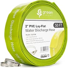 Green Expert 2 in ID Heavy-Duty PVC Lay-Flat Discharge Hose Reinforced, 50 ft, Clamp Kit Included, for Pool Backwash, Flood Cleanup, Construction Dewatering, Irrigation & Water Transfer