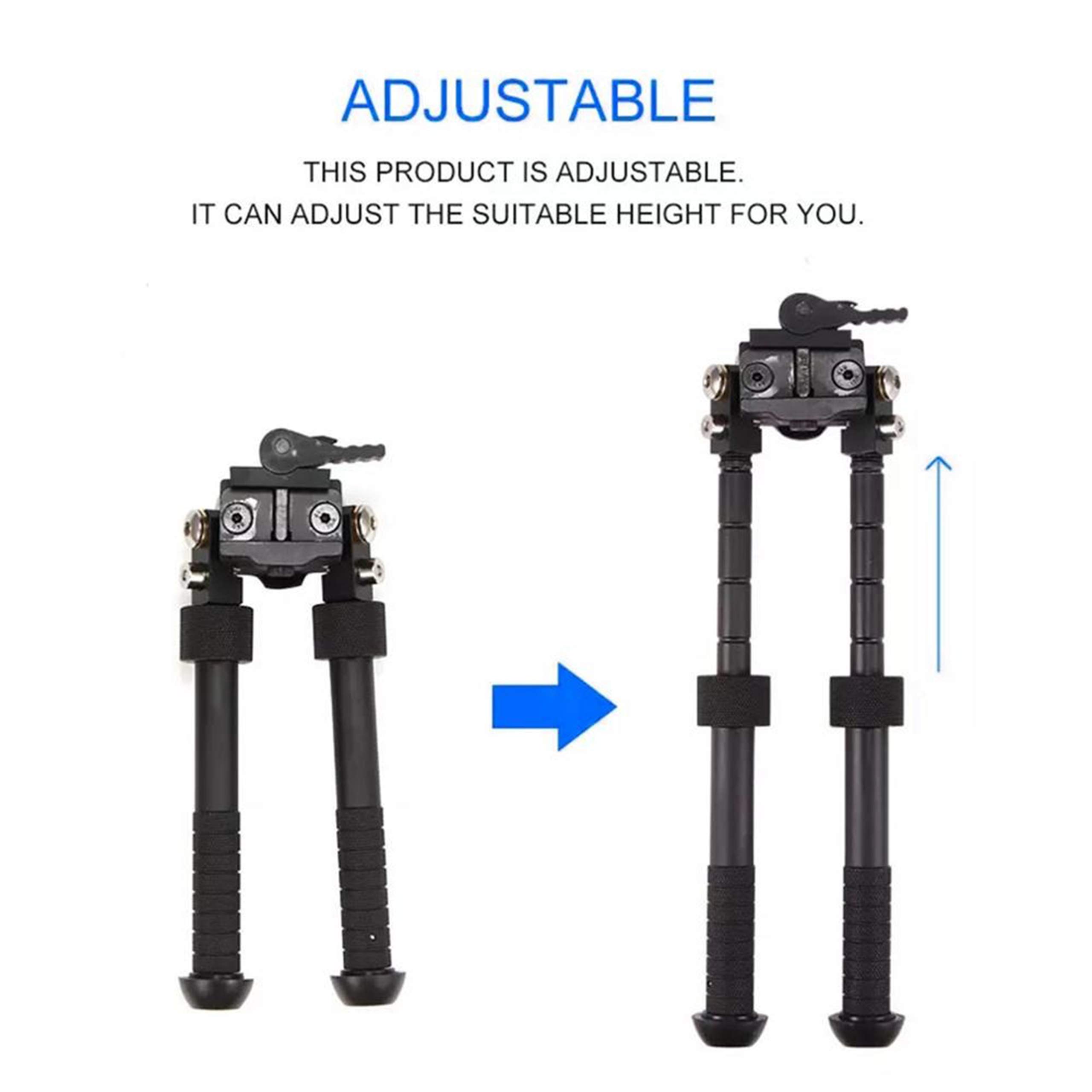 Bipode para Rifle V8 de Airsoft Tactico Full Metal Plegable 360º para Caza con Rail Picatinny 20mm Giratorio con Base Antideslizante Ajustable 6/9 Pulgadas 5 Niveles de Altura
