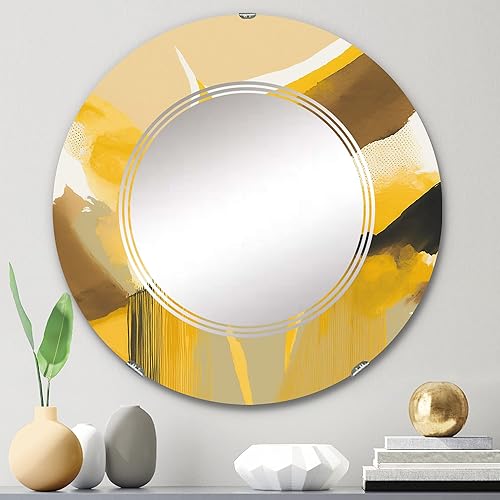 Miniatura 2 de Espejo de tocador retro amarillo mostaza, espejos de baño, espejos de pared para sala de estar, dormitorio, espejo redondo, grande, 24 x 24 pies, 32
