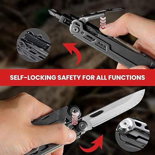 Miniatura 5 de Multiherramienta, alicates multiherramienta de acero inoxidable 33 en 1 con funda para destornillador, cuchillo de bolsillo de damasco, funda de