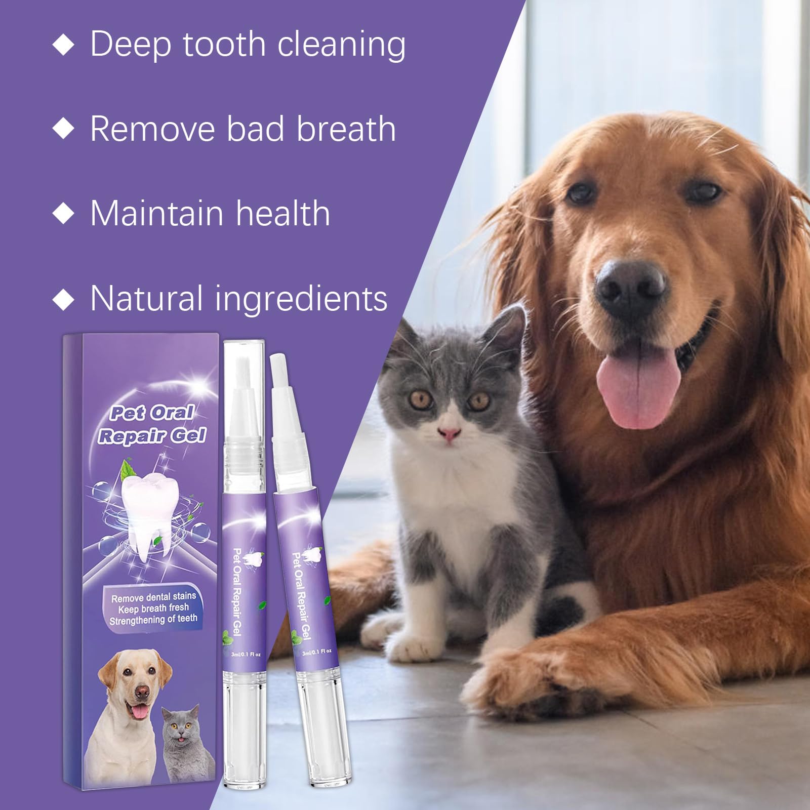 2PCS Pet Oral Repair Gel,Gel De Réparation Buccale pour Animaux De Compagnie,Rafraîchisseur D'haleine pour Chien Et Chat,Réparation Dentaire pour Animaux Compagnie,Élimine La Mauvaise Haleine