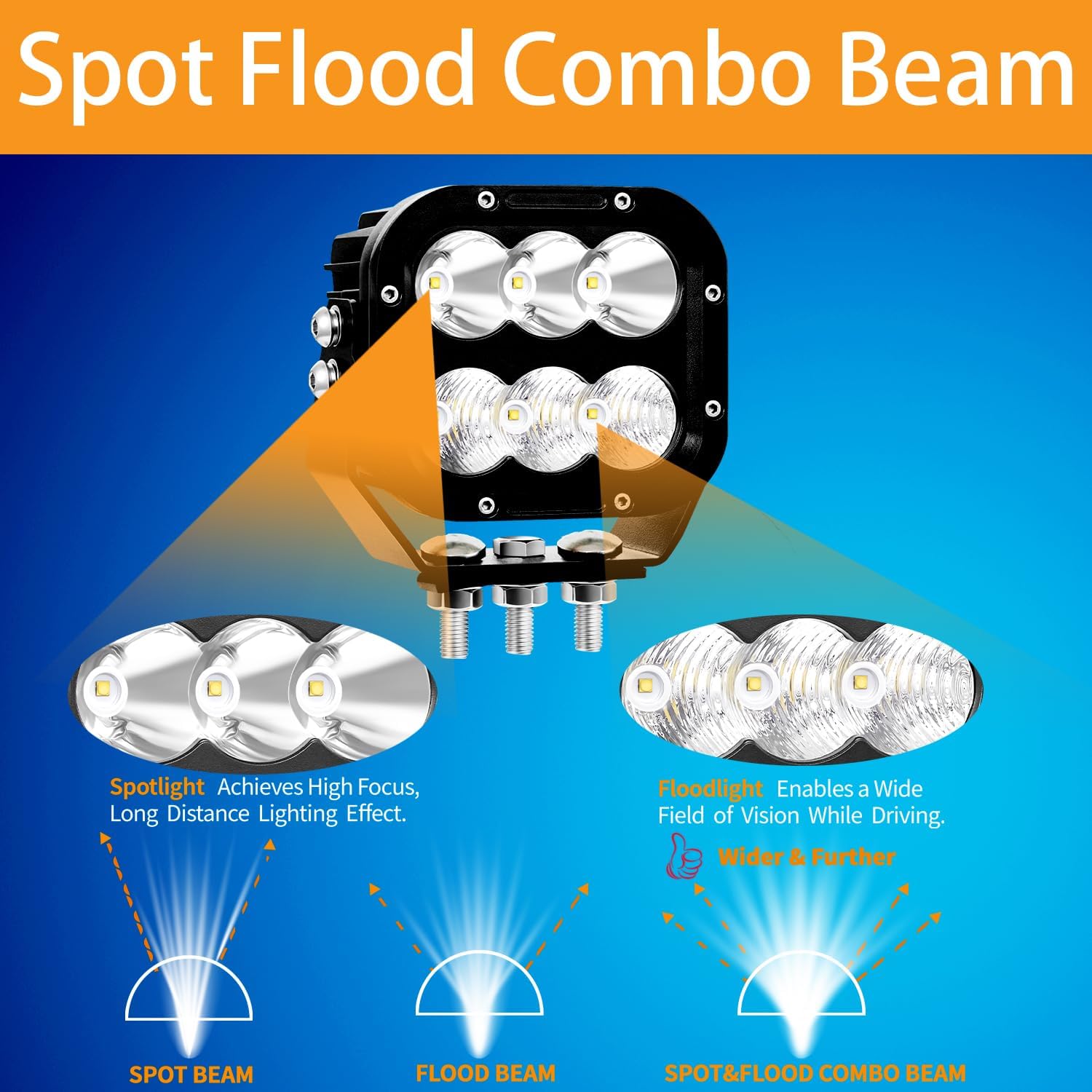 Cube LED Off Road Lights 5 Inch 120W 10000lm IP68 Truck Bumper 12V 24V LED Driving Fog Work Pods Square Spot Flood Combo Bar for Motorcycle Car SUV Boat ATV UTV Trailer Tractor Vehicles 2Pack