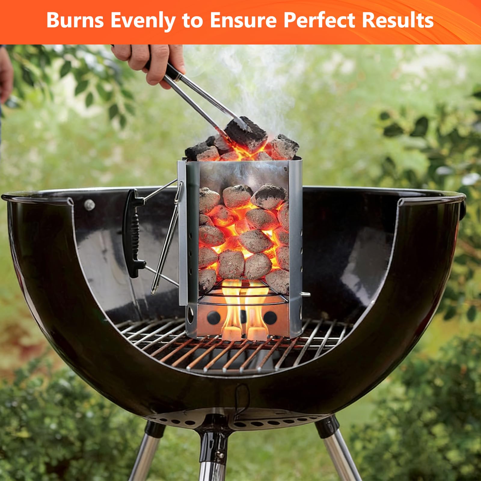 QuliMetal Rapidfire Starter - Klein (20cm Höhe), kompakter Grillanzünder mit Zwei Griffen, ideal für alle Holzkohlegrills ab Ø 47cm, Anzündhilfe für Holzkohle, Briketts - (7416)