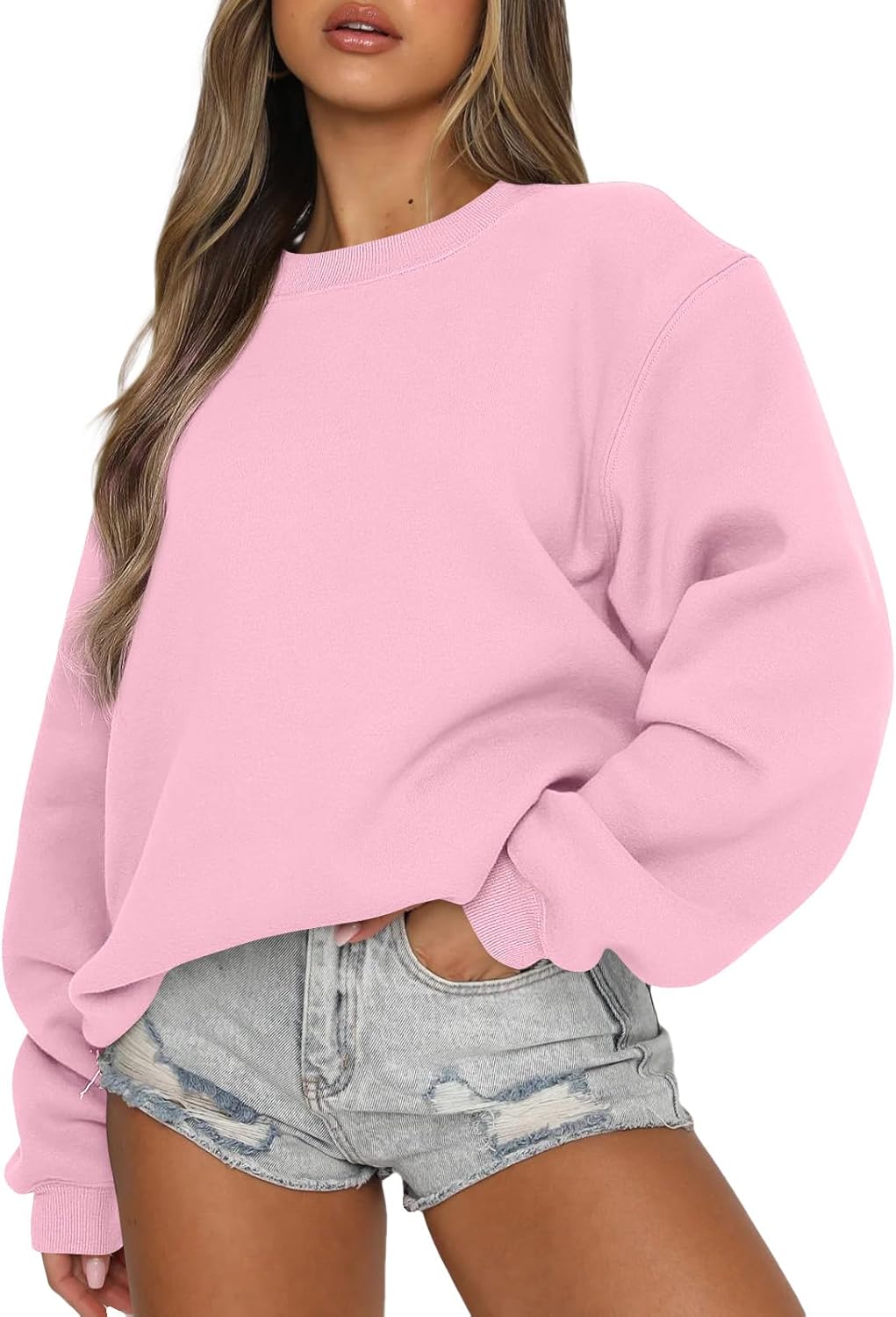 EFAN Womens Sweatshirts Oversized Crewneck Y2K Fleece Hoodies Fall Fashion 2025 Teen Girls Cute Winter Clothes Sweater LightPink M