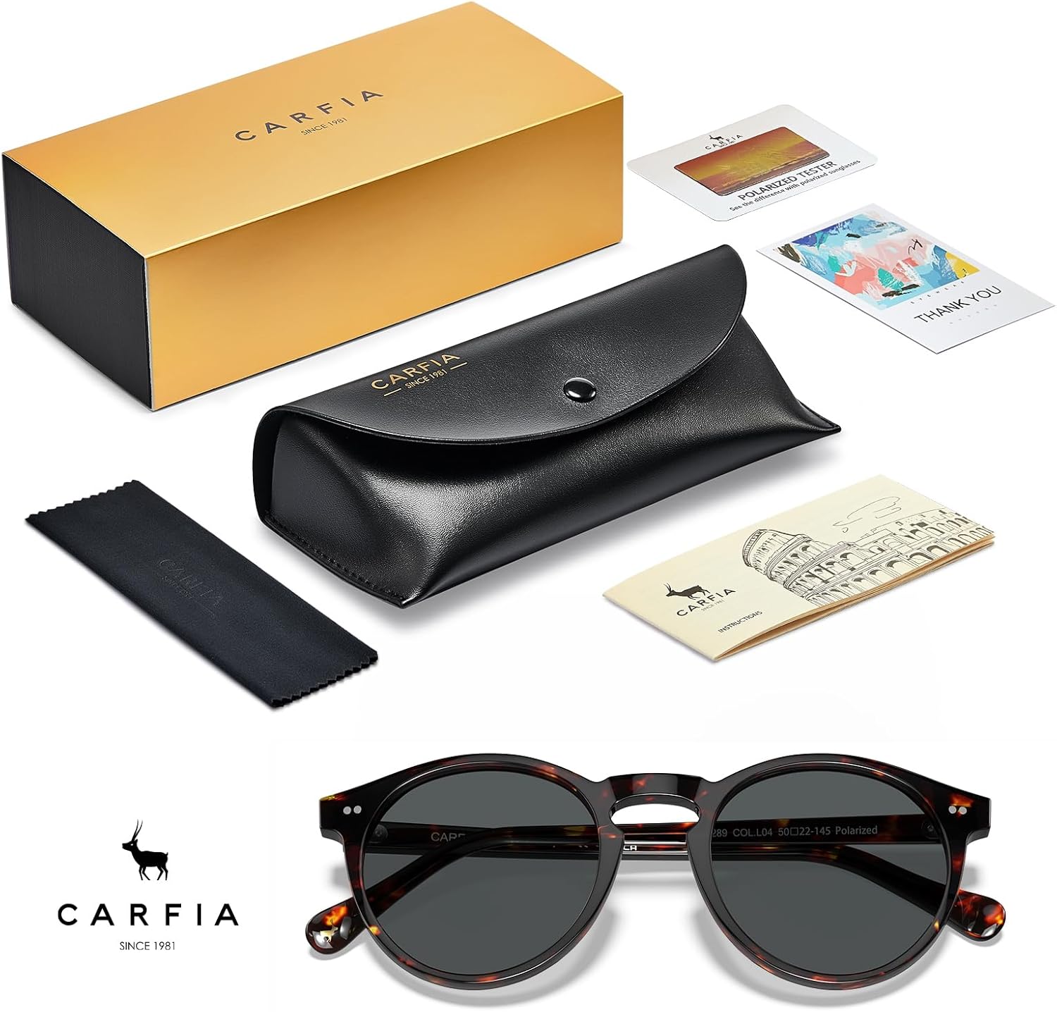 CARFIA Retro Round Polarized Mens Sunglasses UV Protection Acetate Frame CA5289L - Image 7