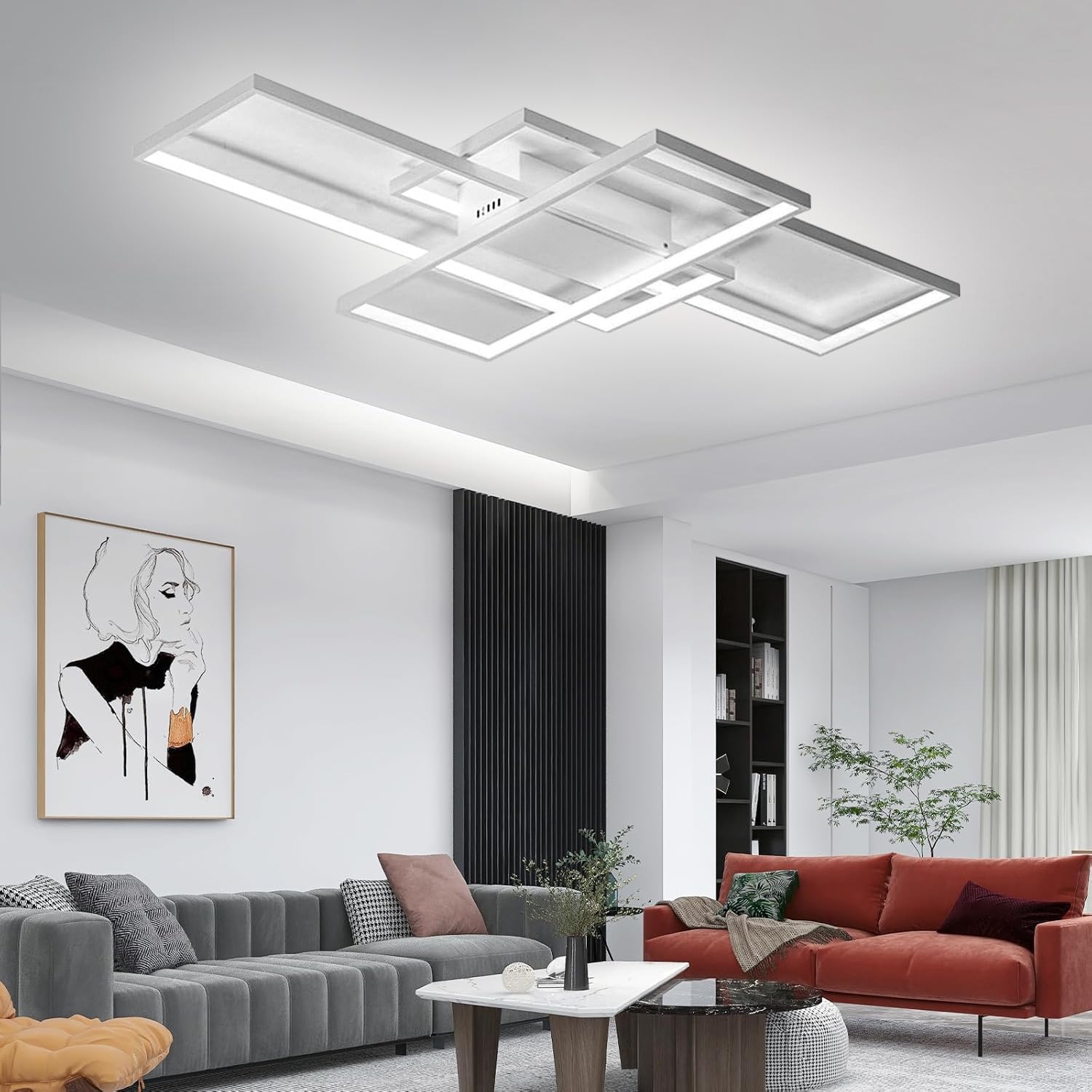 TYJY Plafoniera LED Soffitto 105W Dimmerabile, 140cm Lampadario Soggiorno | Moderno Plafoniera Bianco Rettangolare con Telecomando, 3000K-6000K, Funzione Memoria, per Soggiorno, Camera da Letto, Cucina