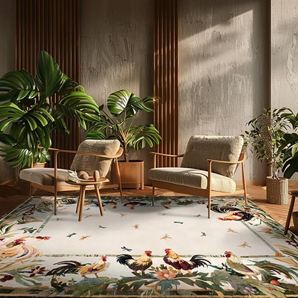 Soyalie Multicolor Rustic Lodge Rooster Area Rug for