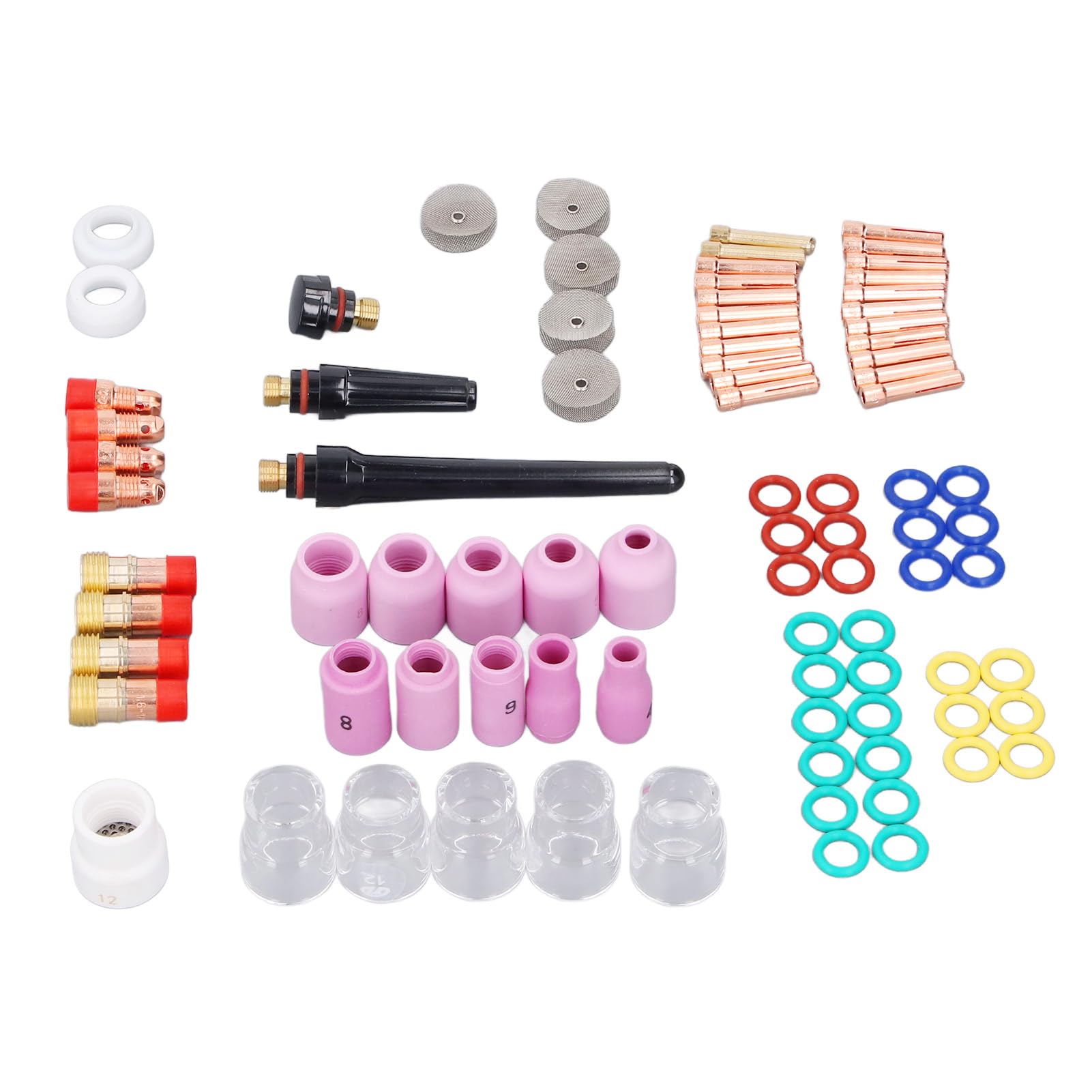 FTVOGUE 87-teiliges Plasmaschneider-Verbrauchsmaterial | Kupfer-Keramik-Düsen, Gaslinsen-Glasbecher-Set, Ersatzteile für WP17 18 26 WIG-Schweißbrenner-Sets