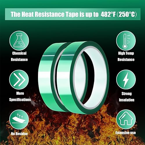 Miniatura 6 de 2 rollos de cinta térmica verde de alta temperatura, resistente al calor, cinta de transferencia de calor para prensa de sublimación de calor, 2
