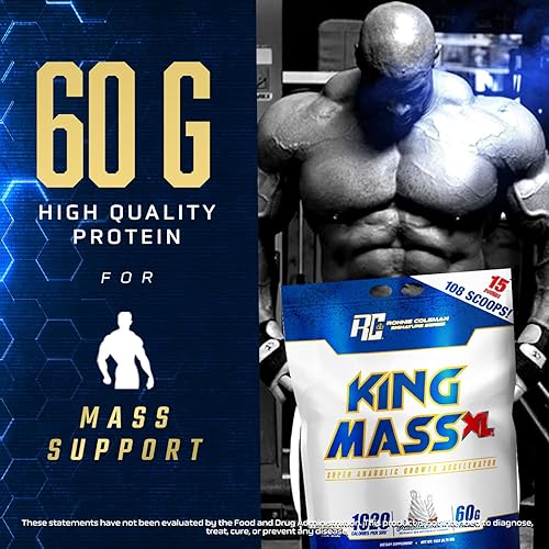 Vista 16 de Ronnie Coleman Signature Series King Mass XL Mass Gainer - Proteína en polvo – Ganador de peso de chocolate oscuro con 2.12 oz de proteína, 6.35 oz