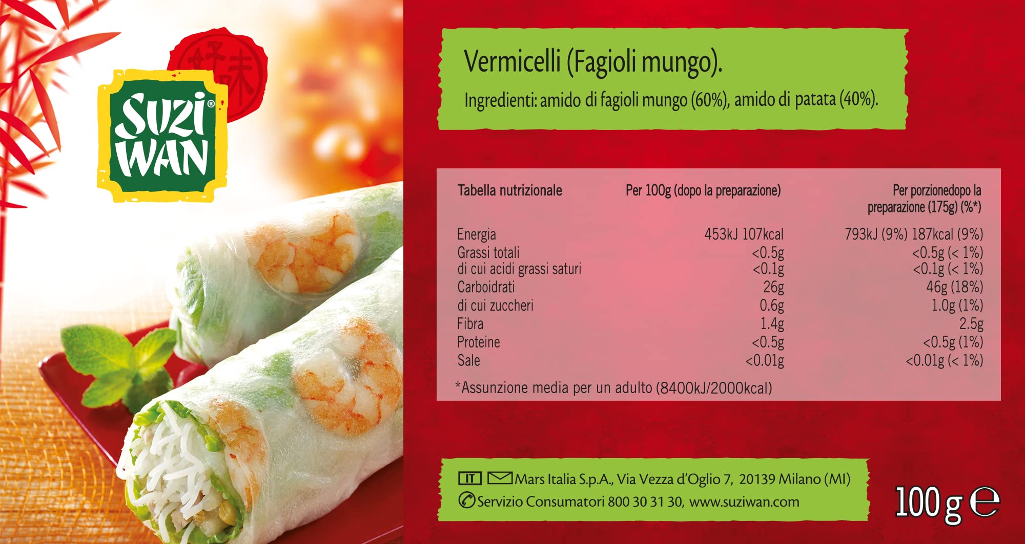 Suzi Wan, Vermicelli di Soia, Ideali per piatti tipici Orientali, 14 confezioni da 100 g