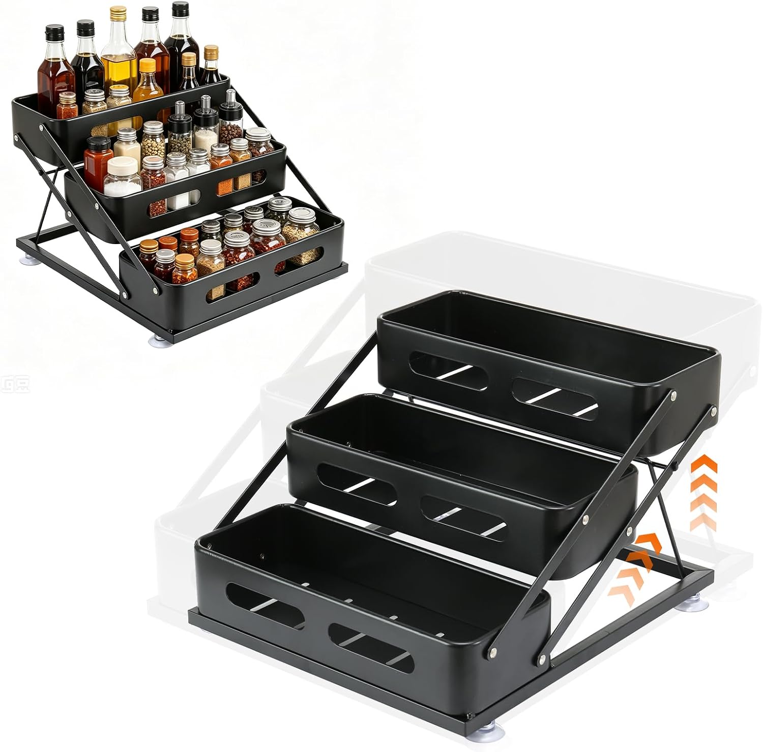 Spice Rack 3-Tier Foldable Seasoning Organizer For Countertop
