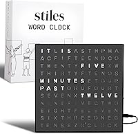 Vista 9 de Reloj de palabras Stiles, reloj de escritorio LED moderno de 20 cm por 20 cm con cable USB, aluminio, único con palabras, contemporáneo, para sala
