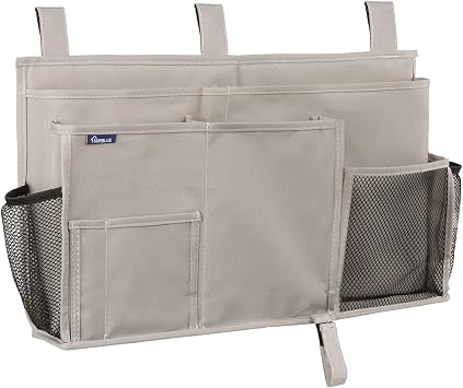 Surblue Bedside Caddy Hanging Bed Organizer Storage Bag Pocket for Bunk and Hospital Beds, College Dorm Rooms Baby Bed Rails,Camp (8 Pockets),Gray