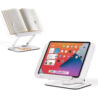 SupeDesk Book Stand Adjustable Book Holder Reading Stand with 360  Rotating Aluminum Alloy Base Sturdy Display Stand for Tablet Laptop Portable Cookbook Holder in Minimalist Style
