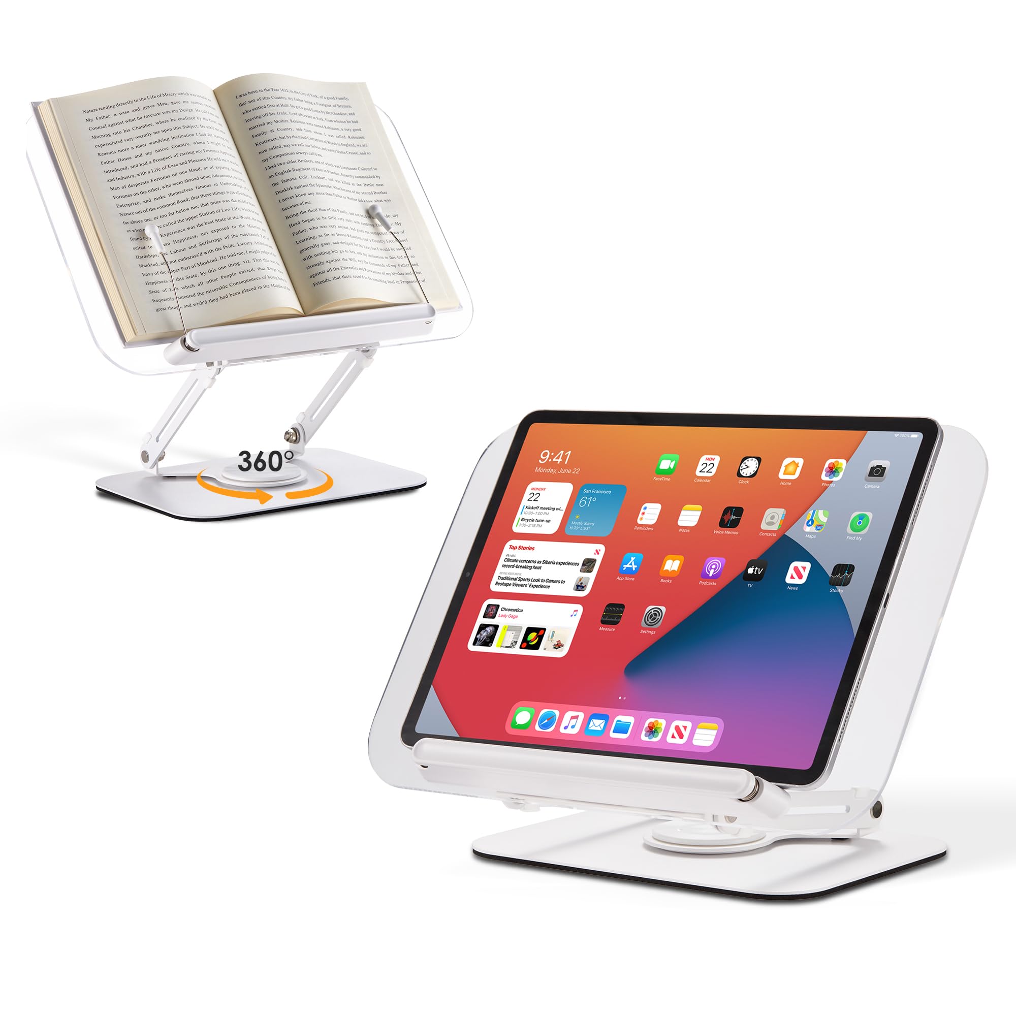 SupeDesk Supporto da lettura, regolabile con base in alluminio girevole a 360°, per bambini da 3,5 a 15 pollici, iPad, laptop, tablet, leggio, pieghevole e portatile