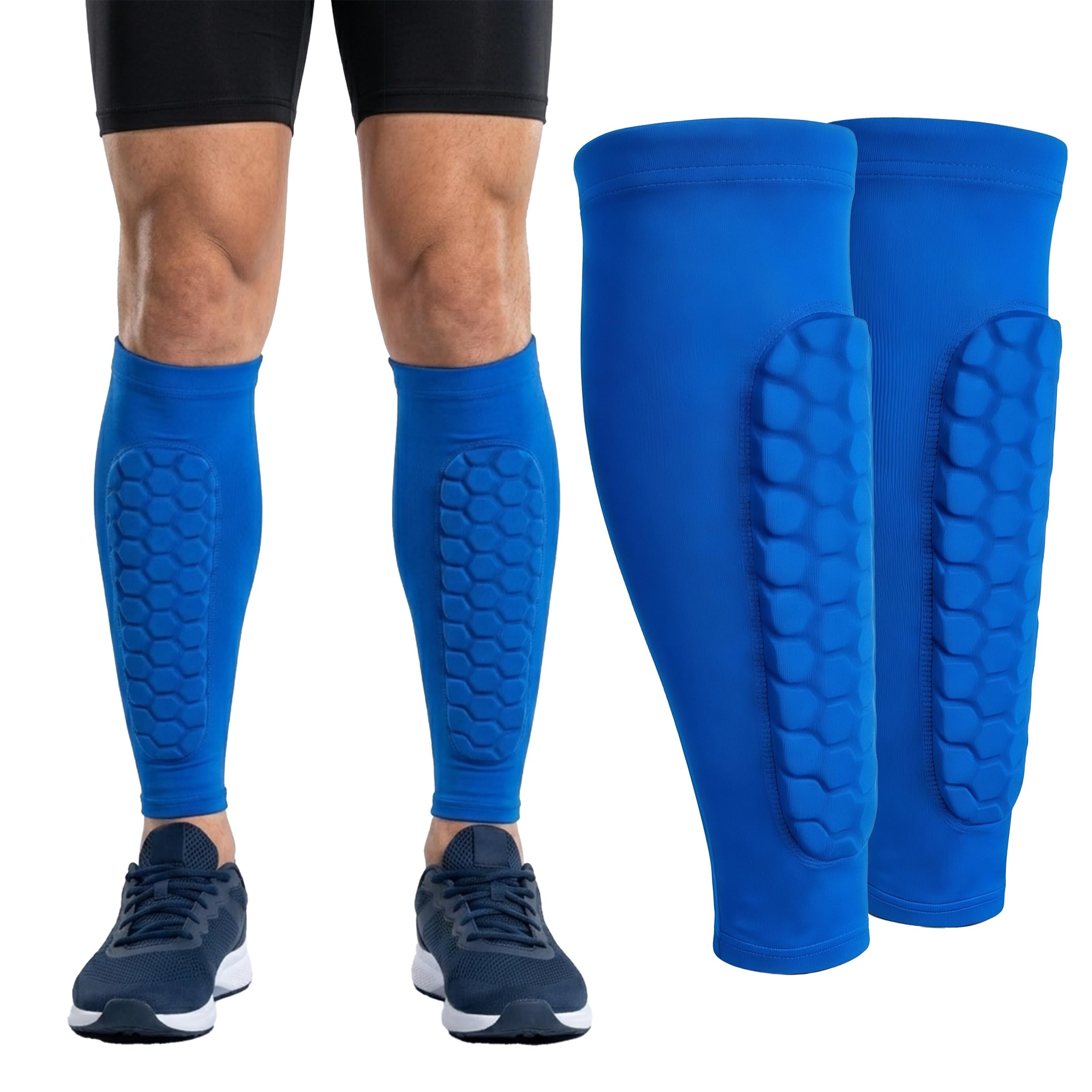 Football Shin Pad Sleeves for Kids Boys Mens, Hockey Shin Guards (Blue S)
