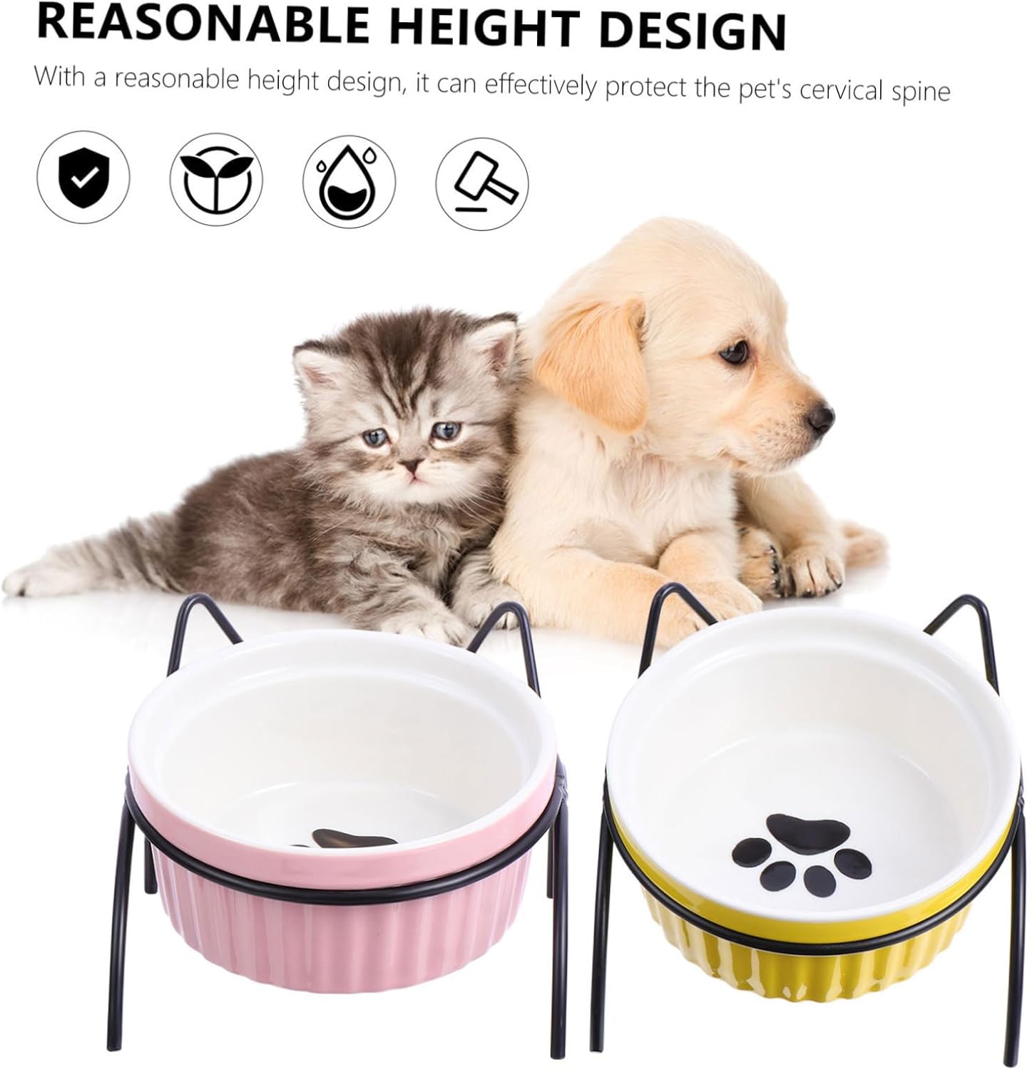 YARNOW 4PCS Elevated Ceramic Cat Bowls Metal Stand Tilted Raised PET Food Dish Set for Cats Non-Slip and Easy to Clean