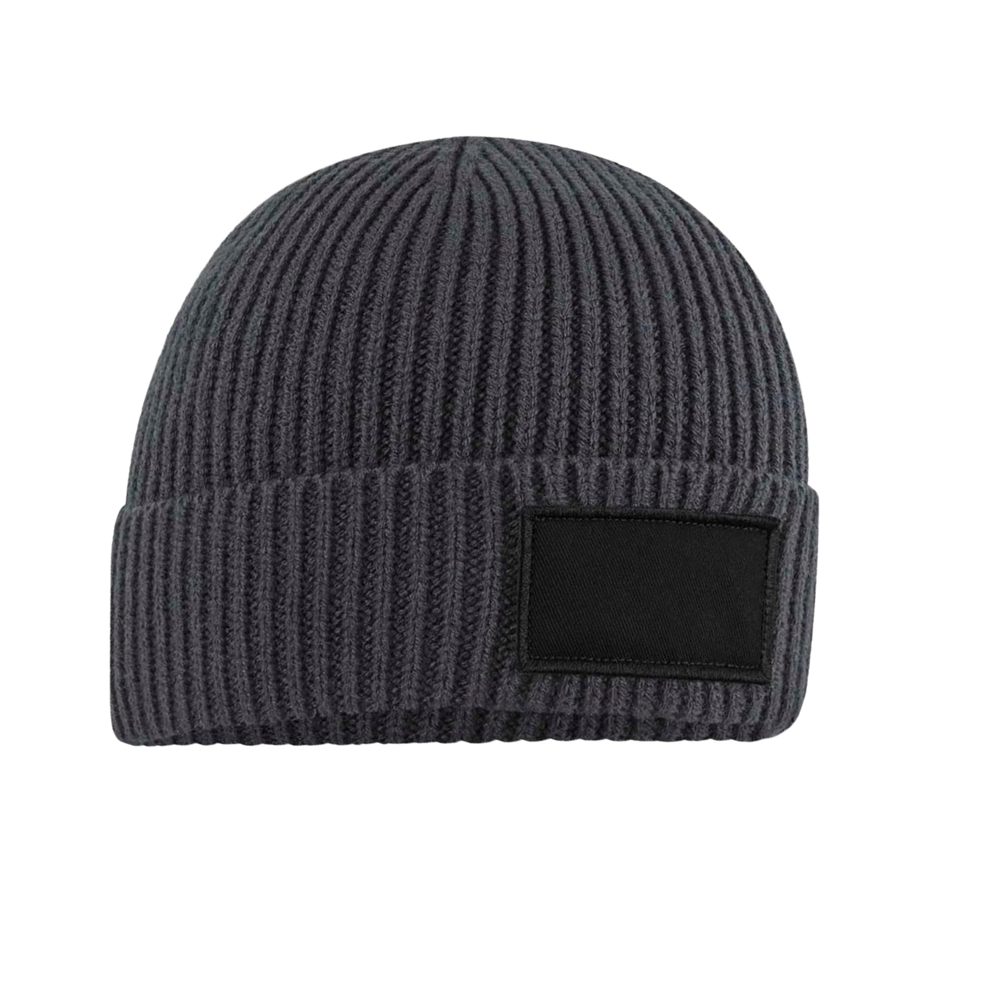 Beechfield - Ribbed Knit - Fashion Patch Beanie - Graphite Grey/Black
