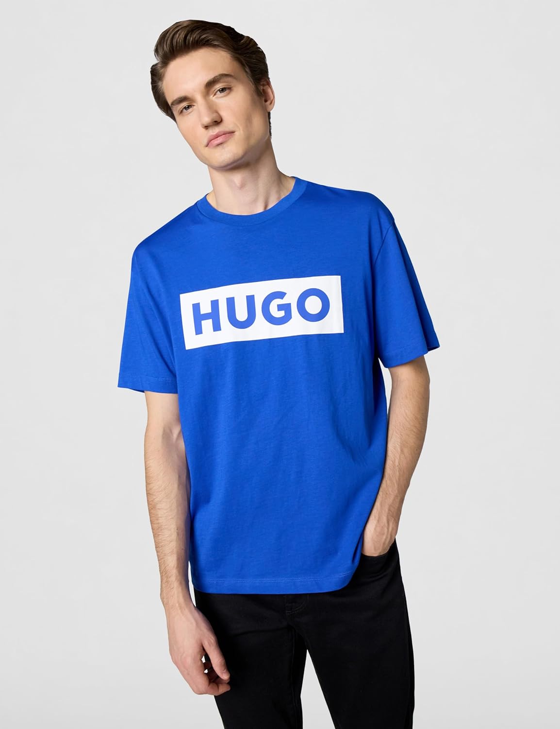 Hugo Mens Logo Stripe Cotton Crew Neck T-Shirt - Image 2
