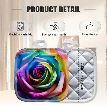 4 Pack Pot Holders,Kitchen Essential, Potholder Set,Rich - Colored Rainbow Rose