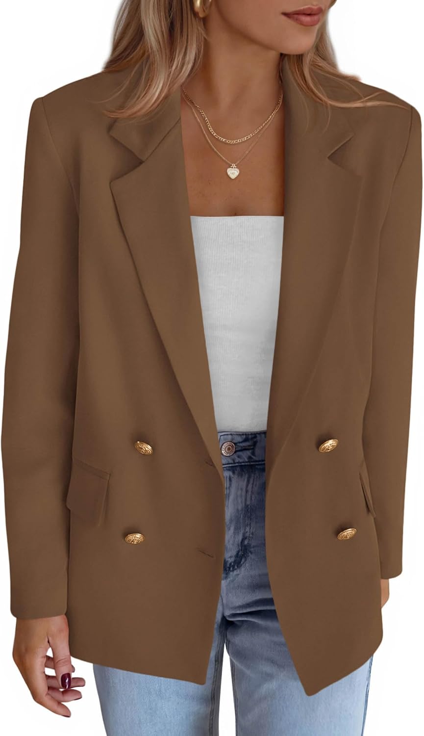 KIRUNDO Blazers for Women Business Casual 2025 Fall Long Sleeve Double Breasted Open Front Work Suit Jackets with Pockets