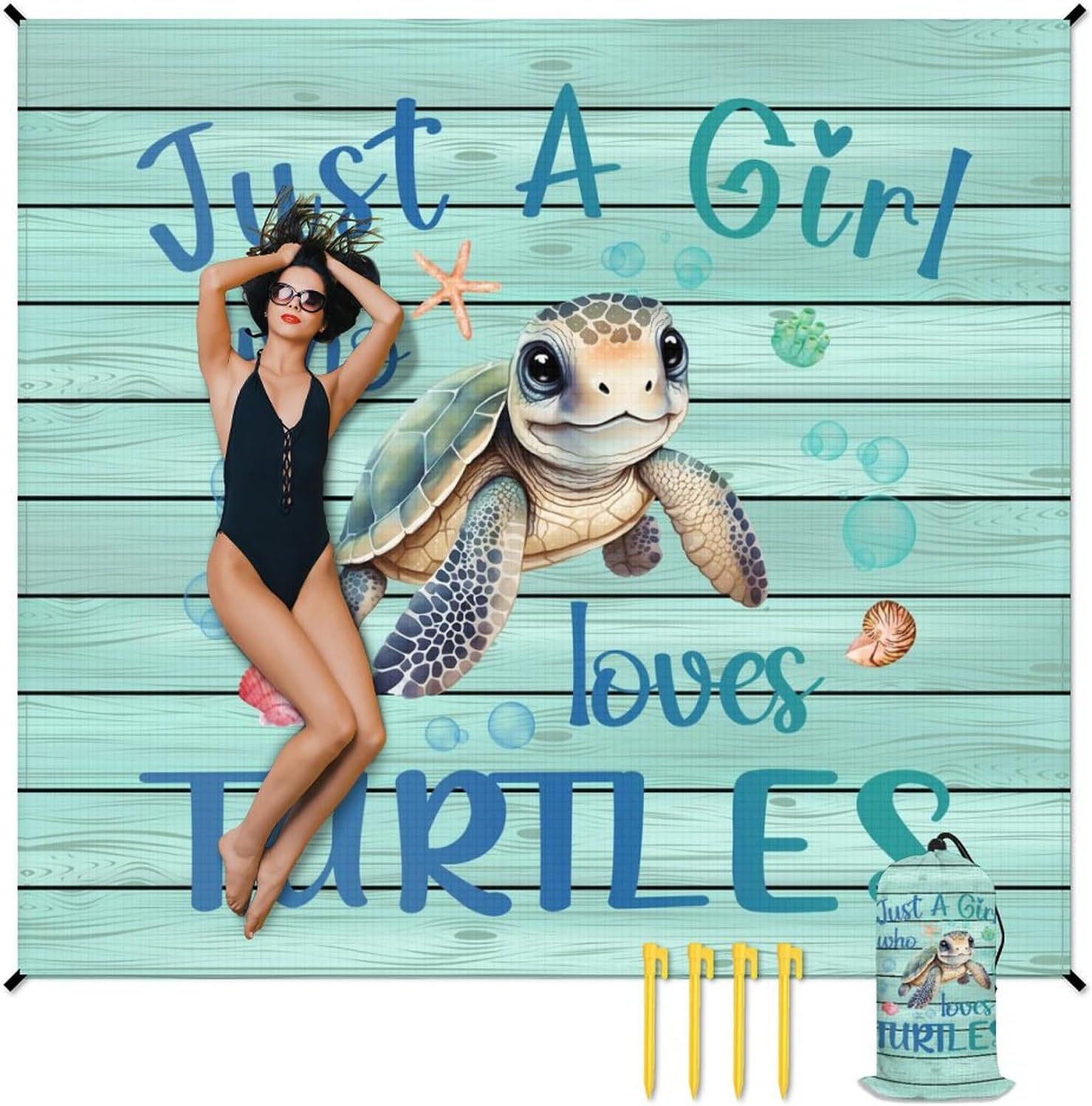 Beach Blanket - Beach Mat Sand Free Waterproof - 110x118 Inch Oversized Beach Blanket with 4 Corner Pockets & Stakes - Lightweight Beach Mats with Portable Bag - Summer Essentials for Travel & Picnic