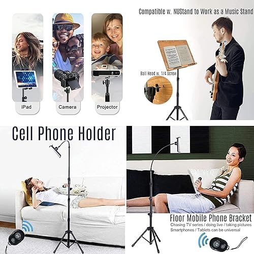 Miniatura 4 de Trípode para tableta para iPad Pro soporte de piso trípode para Surface Pro Samsung Tab S9+ soporte con control remoto giratorio de 360° ajustable