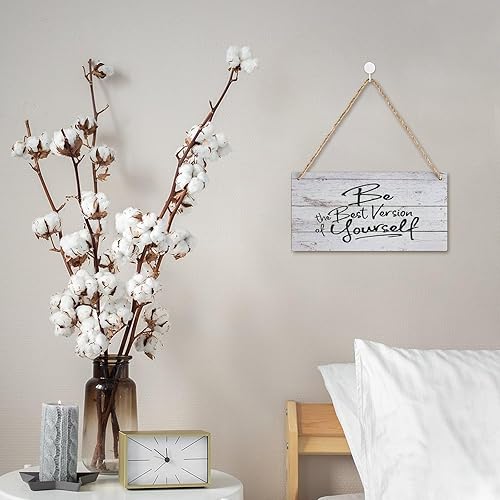 Miniatura 5 de Divertido letrero de madera estilo granja con texto en inglés «Be the Best Version Of Yourself», calcomanía de vinilo con texto en inglés «Be the