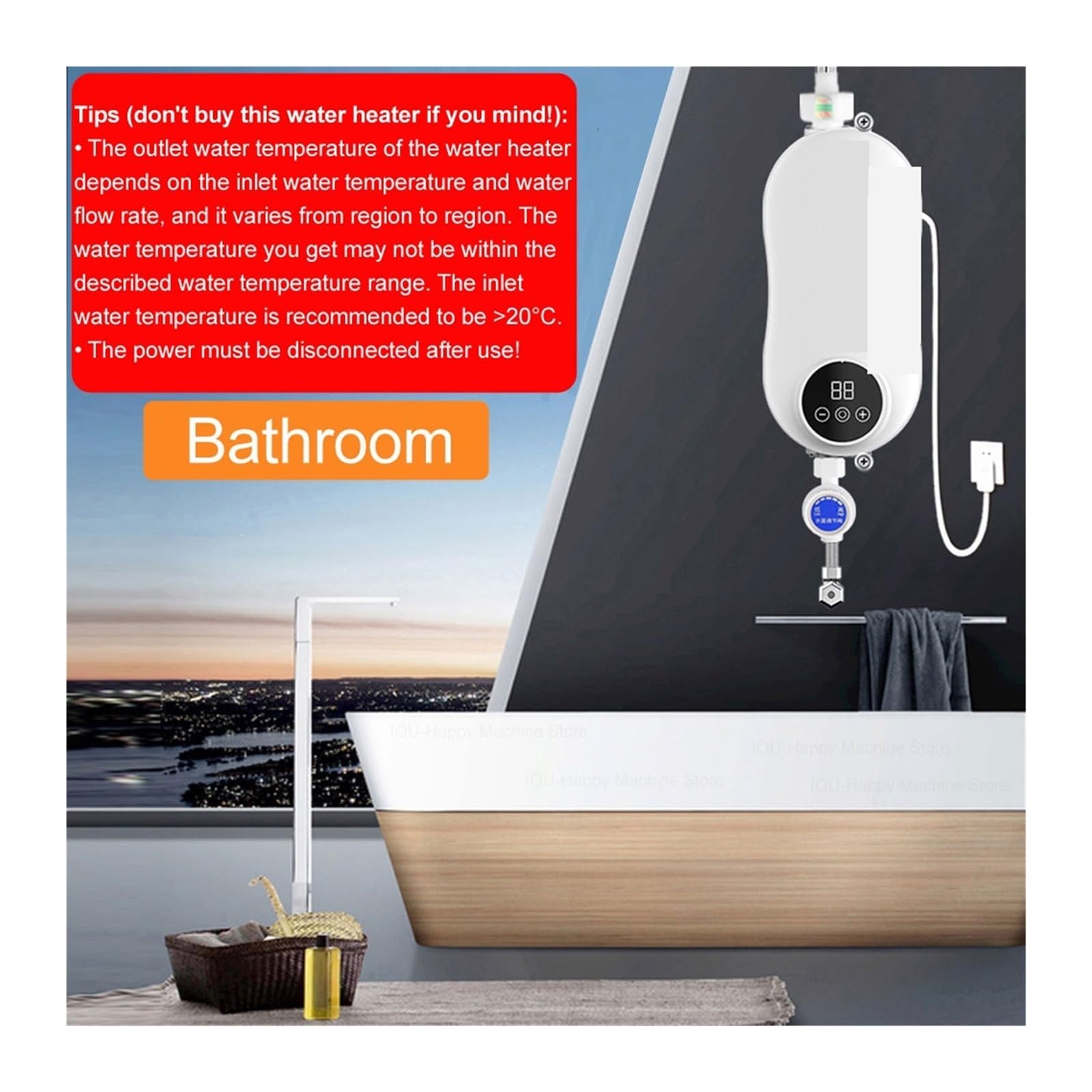 Scaldabagno istantaneo, Scaldabagno Istantaneo 4500W Elettrico Senza Serbatoio Doccia Bagno Cucina Rubinetto Riscaldatore