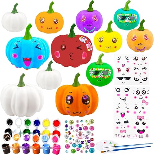 Miniatura 1 de Decoración de calabaza para manualidades de Halloween, 12 calabazas artificiales blancas con calcomanías para niños, decoración de otoño para
