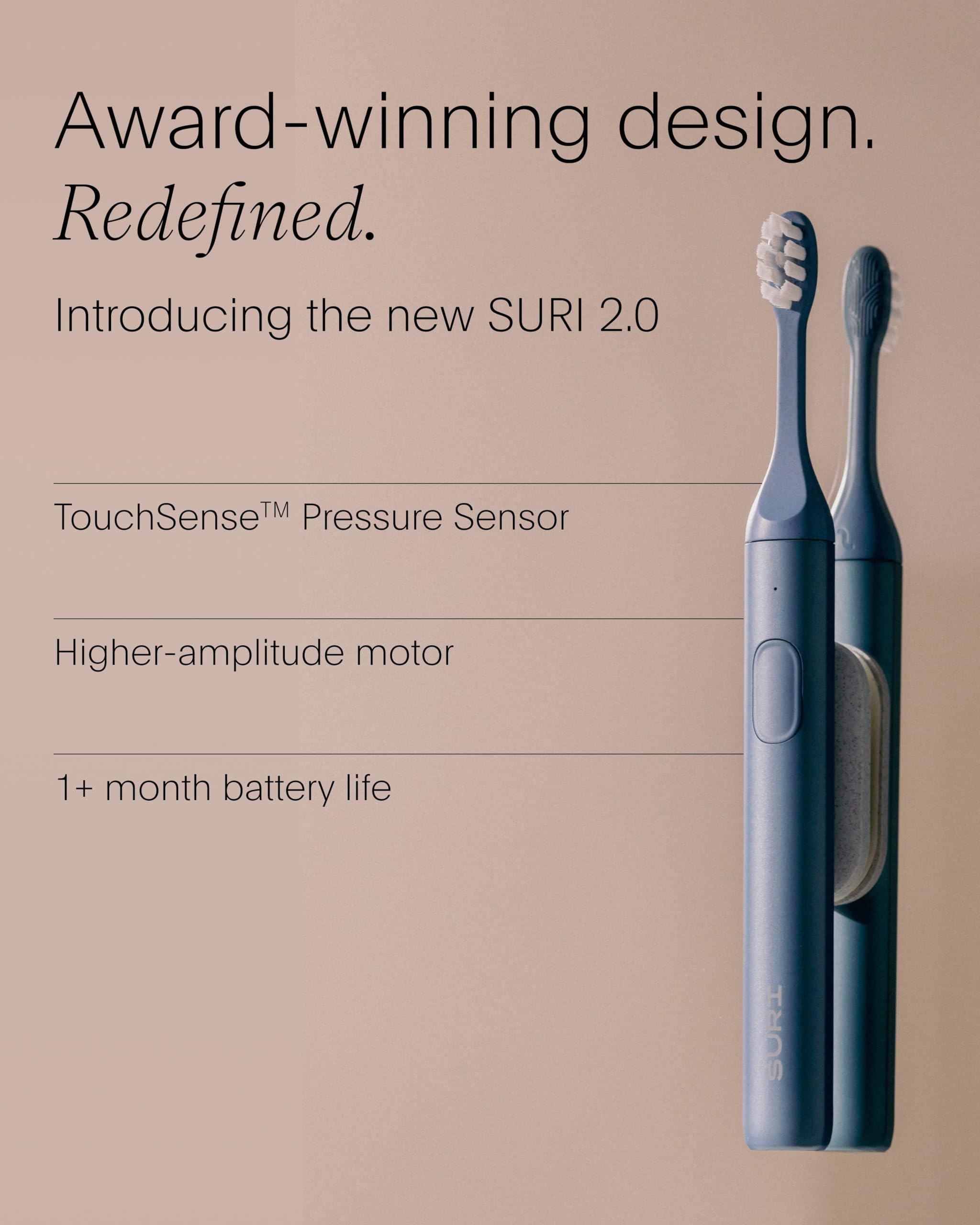SURI 2.0 Nuovo spazzolino elettrico sonico con sensore di pressione | 1 mese + batteria | Spazzolino elettrico per adulti | Spazzolini da denti sonici | Blu