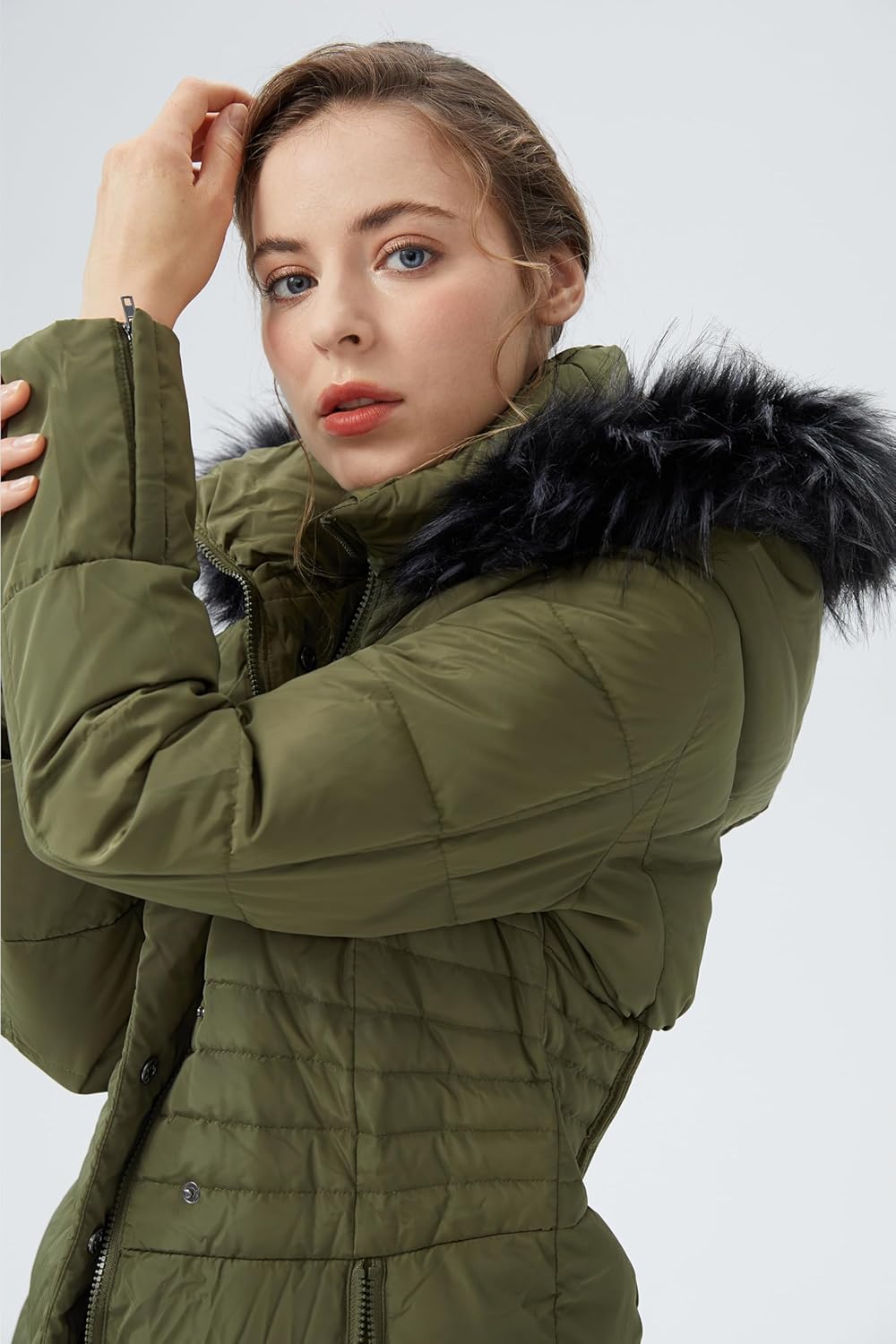 Orolay Women Warm Down Jacket with Hood Fur Long Puffer Coat - Image 8