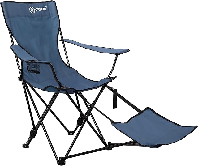 Homecall Camping folding chair 600D polyester with feetrest adjustable backrest blue