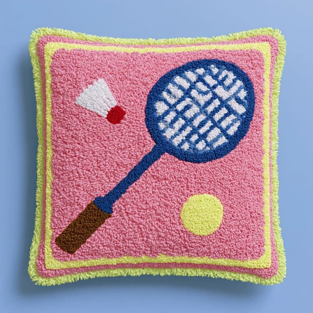 Taxpy DIY Latch Hook Pillow Kit Badminton 17X17 Inch