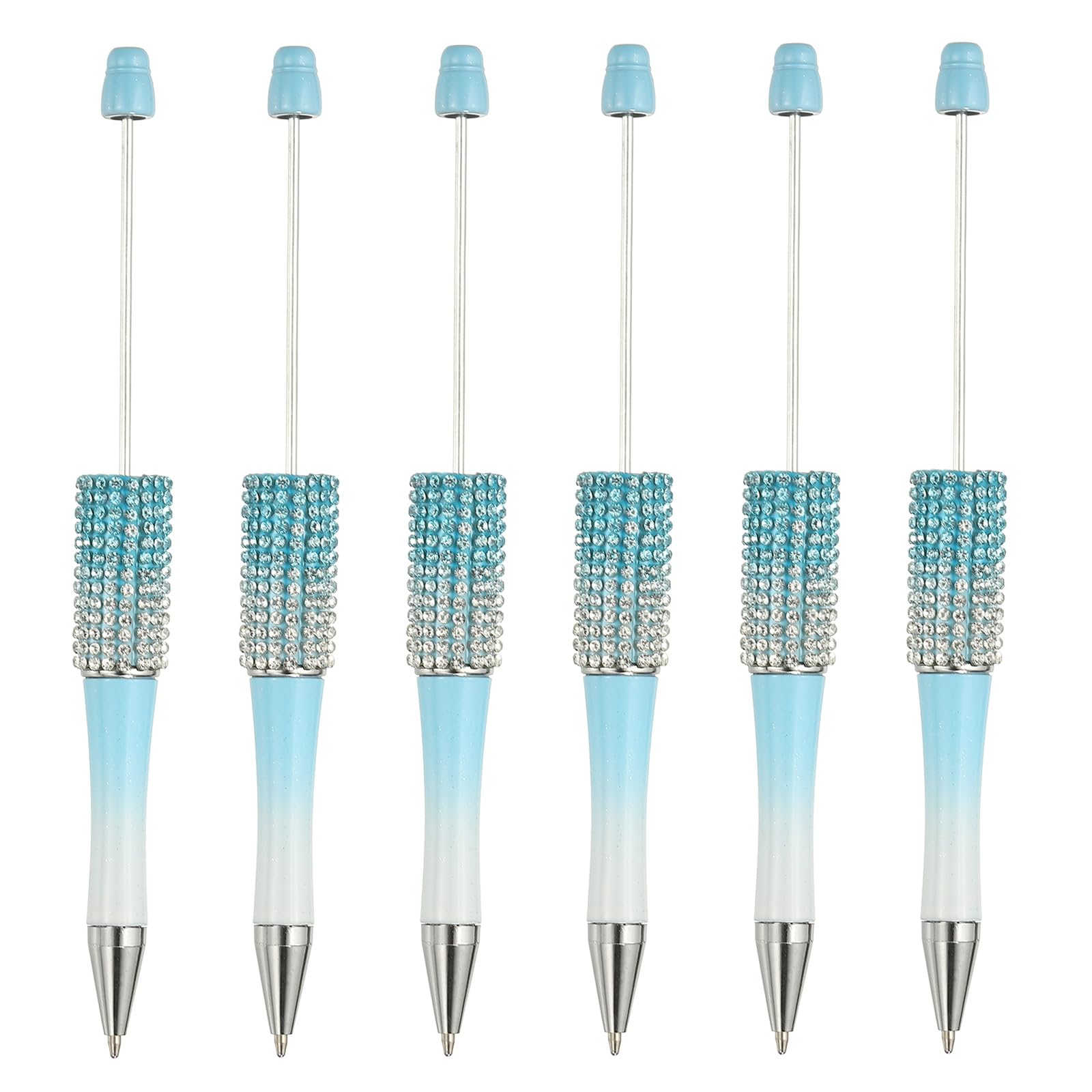 PATIKIL Diamond Beadable Pens, 6 Pcs Gradient Plastic Black Ink Bead Pen Creative DIY Ballpoint Pens for Teacher Office DIY Crafts Party Decorations Handmade Supplies, Blue/White