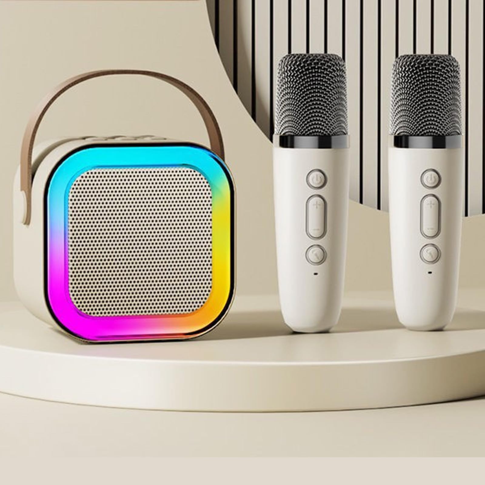 Mini máquina de karaoke con 2 micrófonos inalámbricos, máquina de karaoke para niños para niñas, 18 canciones precargadas de 4, 5, 6, 7, 8, 10, 12 años de edad, adolescentes, cumpleaños, blanco, azul 9
