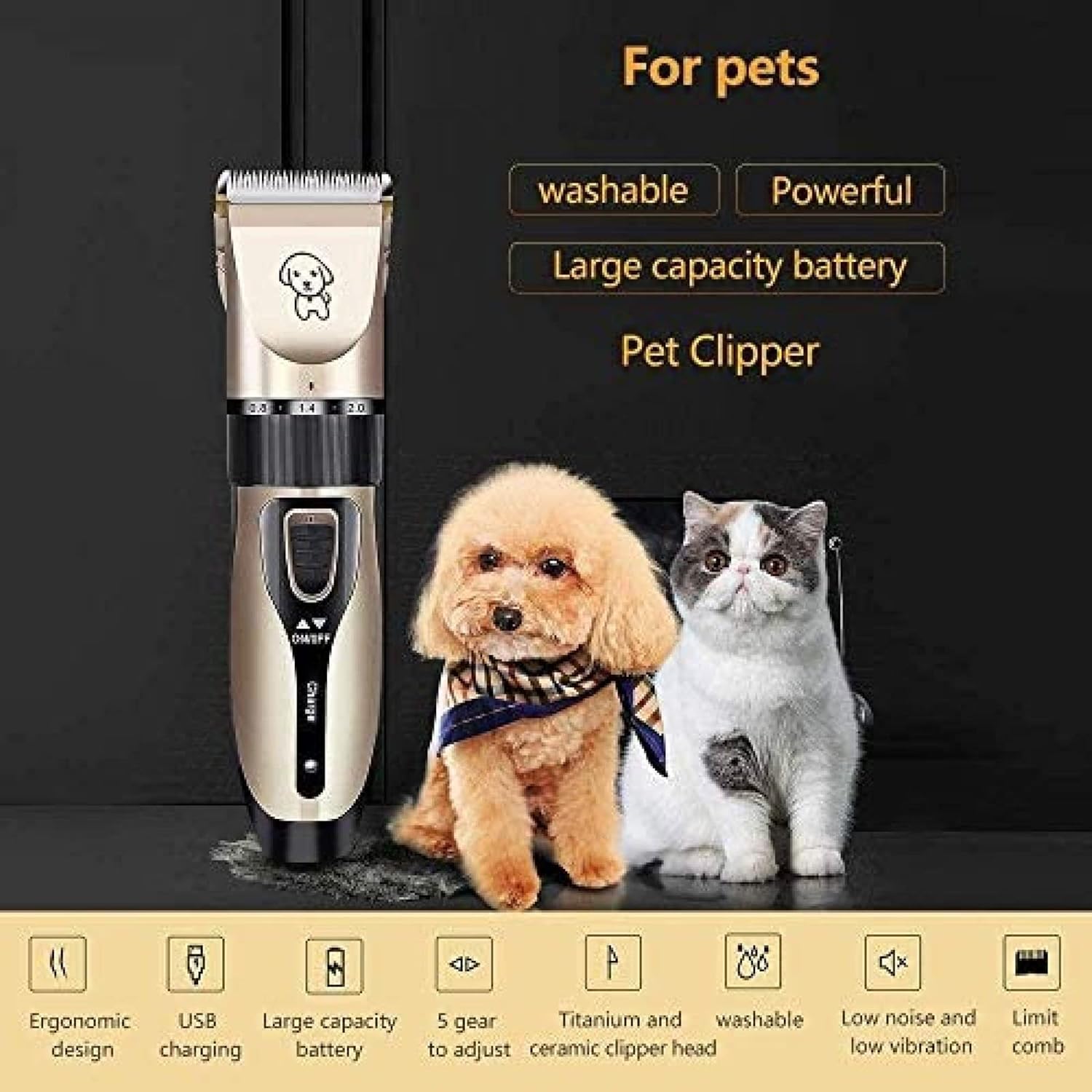 Cordless Rechargeable Persian Cat Trimmer, Electric Silent Pet Cat Trimmer, With 4 Combs, Professional Pet Grooming-Without_Accessories Dog Grooming Kit Dog Grooming Clippers,Without Accessories,C