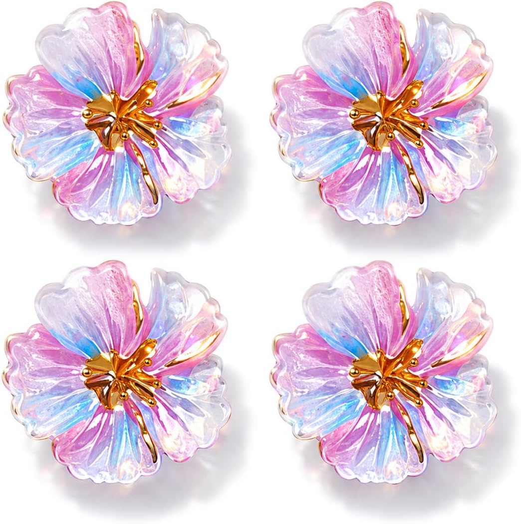 8PCS Flower Shoe Charms Set for Clog Shoes and Bogg Bag, Resin Floral Charms with Transparent Soft PVC Button Back, Cute Decorative Accessories for Sandals, Tote Bag and Wristband
